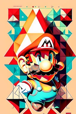 Mario illustration with geometric coloring inside
