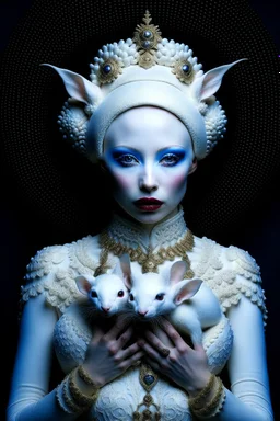 lady ermine with ermine-head, albino, bizarre, surreal, darkmood by natalie shau