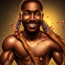 Buff black man gives you an Pomegranate and smiles at you