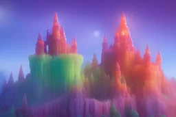 Colorful Gummyworm castle in summer, high contrast