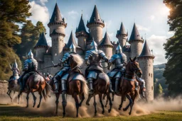 mounted knights in front of the wizard castle