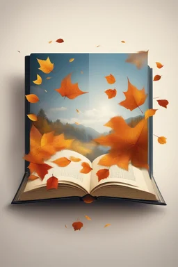 square logo , landscape with leaf fall, flying leaves in the book