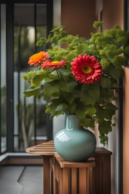 a nice flower vase in a modern house balcony