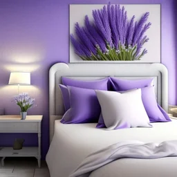 Concept of lavender flower in a hotel bedroom, modern classic style, lavender colors