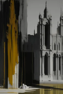 A gray monastery made out if steel painted by Clyfford Still