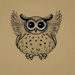 owl flying logo in circle hand sketched