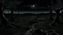 grotesque, macabre and dark landscape at night