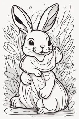 modern cartoon drawing style high contrast, bright Rabbit, side view, dynamic pose, illustration, adult coloring page, thick outline