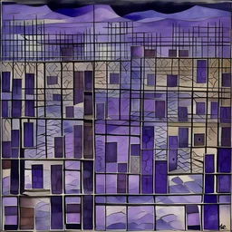 A dark purple prison filled with bones painted by Paul Klee