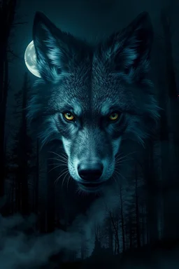 double exposure, ancient stunning wolf-woman mutant portait, forest, moon, smoke, ultra-high detailed, deep dark colors, dark fantasy, intricate detail, cinematic, masterpiece, sharp focus, dark ethereal fantasy, hyperdetailed, atmospheric , dark surreal fantasy