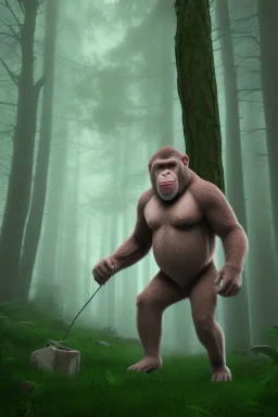 Ape ran in jogging suits in the forest, details, texture, 8k quality,