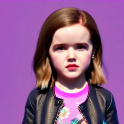 Zoey deutch toddler, full body, leather jacket, floral shirt, floral skirt, Nike sneaker, soft skin, city background, dramatic lighting, hyper realistic