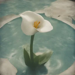 arum lily in a swimming pool, autochrome, sunny day