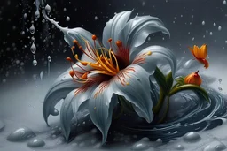Flower painting on gray background, dripping ice, splash, airbrush painting by Earnst Haeckel, trend in zbrush Central, cloisonné, high detail, detailed painting, biomorphology, lilies in the snow 8k 布面油画 超现实主义 数字绘画 幻想 清脆的品质 超详细 丰富多彩 美丽 复杂 电影级后期处理 清晰聚焦 分形艺术