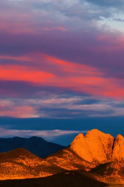 big rock mountains with and orange dawn sky with no clouds close montains