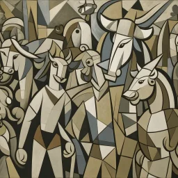 piccasso crowd people cubism with bull screaming gray woman and child