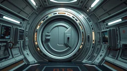 Large door in a spaceship. Neoplasticism.