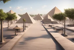 urban design tourist walkway with the pyramids , street seating