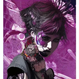 beautiful punk girl, hyper detailed, hyperdetailed, intricately detailed, illustration by <kilian eng> <Yoji Shinkawa>, purple tones,