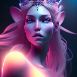 A portrait of a beautiful queen of Faery, atmospheric, realistic, unreal engine, cinematic lighting neon, octane render.