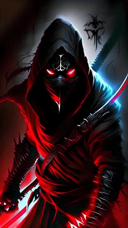 evils arab ninja with red light eyes and dark shadow has a Dark Sword (hidden shadow monster)