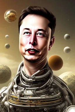 Elon musk sitting on an earthball laughing. He's got the whole world in his hands. Prominent faces all around. Chaos80, 8k high resolution with high detail