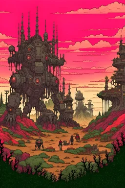 landscape of dead monsters and machines in an anime style