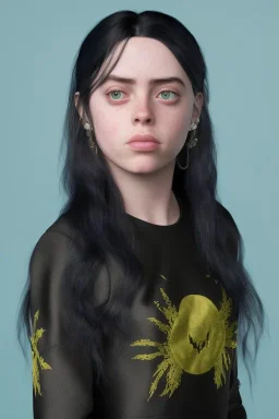 Billie Eilish, black dress, high detail