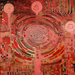 A rosy pink mystical maze of illusion designed in Navajo baskets painted by Gustav Klimt
