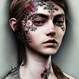 full face tattoo of an open window and forest view covers entire face and skin, 8k resolution, high-quality, fine-detail, intricate, digital art, detailed matte, volumetric lighting, illustration, octane render,