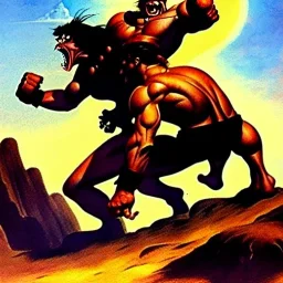 Conan fighting a monster by Frank Frazetta style