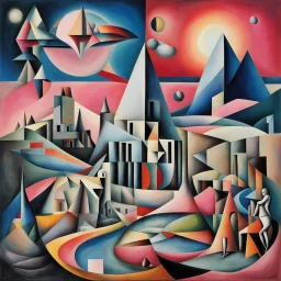 Surreal Cubist Dreamscape; Picasso, surreal pink floyd album cover, Chagall