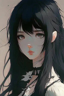 anime, girl, black hair, pale skin