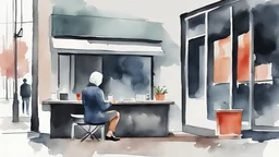 Water color Painting, Minimal. Hijab. new yorker. Vector. Street. salesman Weekly market. waiting room