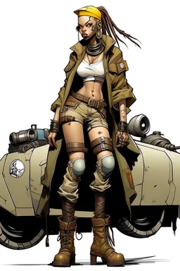 tank girl big boots sit on mechanic sputnik sphere vehicule