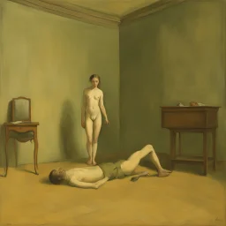 a chimera in a subliminal room, a chimera in a subliminal room, depicted by balthus