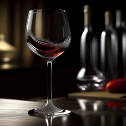 Design an intriguing scene where a wine glass is elegantly bending, as if it's made of a flexible material, while red wine flows gracefully from it, ultimately pouring onto the ground. The wine should form an artistic and captivating pattern as it cascades downward. Ensure that the visual captures the unique and captivating moment of the flexible glass and the flowing wine, making it a focal point of the scene