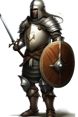 Fantasy Guard in plate armour with a tabard, shield and sword