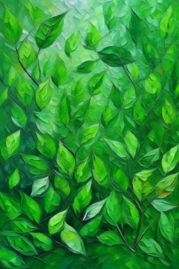 old abstract small green leaves oil painting