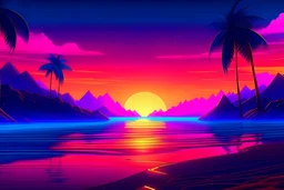 Some random synthwave sunset beach background but 3d