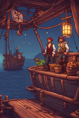 Pirates on a ship, stardew valley style