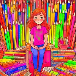 An image featuring Mercy, a spirited young girl with a passion for drawing. Mercy, also known as "The Pencil Lady," is captured in her element, surrounded by an array of colorful pencils and sketchbooks. With focused determination, she brings her imagination to life on paper, creating intricate worlds and characters. Her eyes sparkle with creativity, and her room is adorned with her artistic masterpieces. The image radiates with Mercy's love for art and showcases the boundless possibilities of h