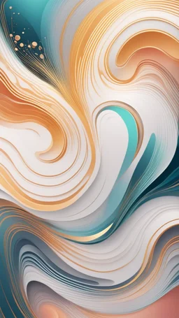 Create a visually striking iPhone wallpaper that blends abstract and natural elements. The scene should feature a vibrant, flowing mix of swirling colors and geometric patterns, with soft gradients transitioning into organic shapes like flowing water or clouds. Incorporate splashes of metallic gold or silver accents that catch the light, creating a dynamic yet serene composition. The overall aesthetic should evoke creativity, calmness, and elegance, with a modern, painterly feel.fine line draw