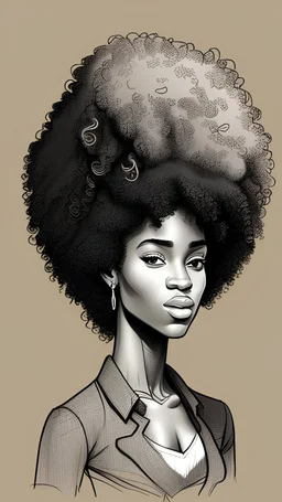High quality sketch of a handsome ebony woman with a short curly afro
