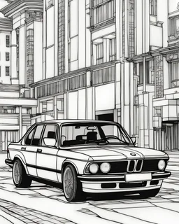 Colouring page for adults, whole car image(BMW s series), white background, clean line art, fine line art--HD--AR 2:3