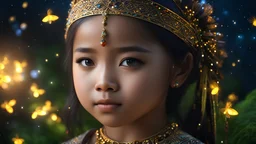 little young Sarawak Iban Christian girl, peaceful, gentle, calm, wise, traditional Iban costume, perfect eyes, exquisite composition, night scene, fireflies, stars, beautiful intricate insanely detailed octane render, trending on artstation, 8k artistic photography, photorealistic concept art, soft natural volumetric cinematic perfect light, chiaroscuro, award-winning photograph, masterpiece, raphael, caravaggio, William-Adolphe Bouguereau, alma-tadema