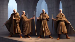 black robe hooded monks in the stone castle