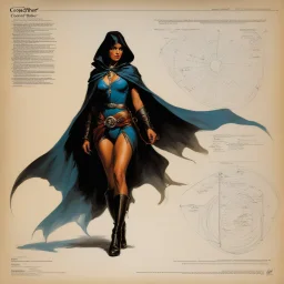 ConceptSheet [by Boris Vallejo]: woman thief and her magic cape with AD&D statistics