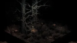 A dark and grim forest, isometric camera angle