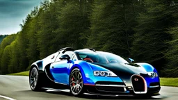 A sleek (((bugatti hyper veyron))),, cutting through a (((clear bright blue morning sky)))